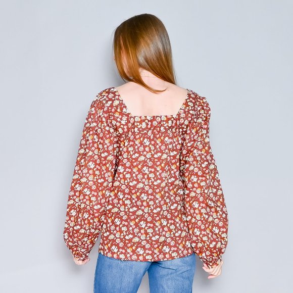 405. SAINT LAURENT Rive Gauche 1970s Vintage Floral Print Cotton Blouse Sz 38 - Picture 5 of 9